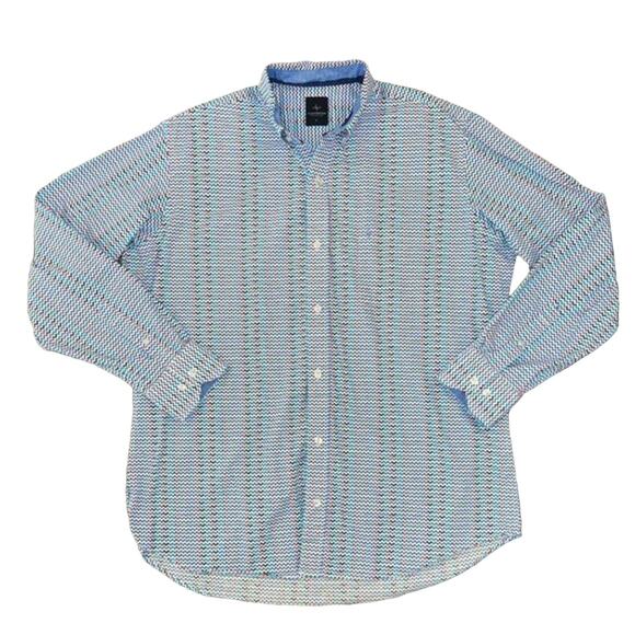 TailorBryd Men's Chevron Print Logo W/Contrasting Cuff Button Down Shirt -SIZE L - Picture 8 of 9